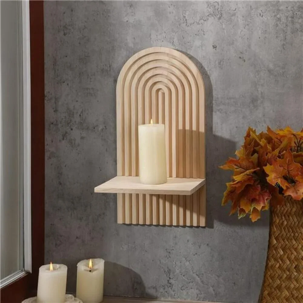 Boho Rainbow Wall Shelves Wood Floating Shelf Set for Nursery Bedroom Decor